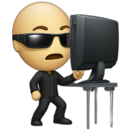 the matrix debugging maniac going crazy holding up computer hair stood up emoji