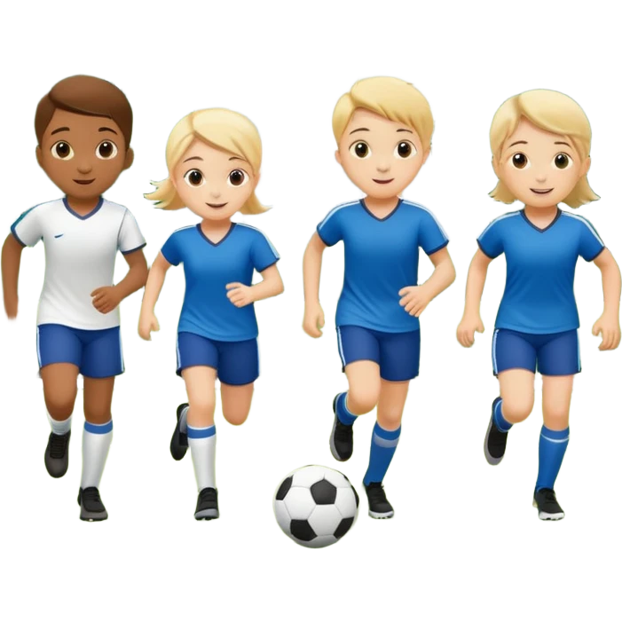 A group of 4 kids playing soccer in a park emoji