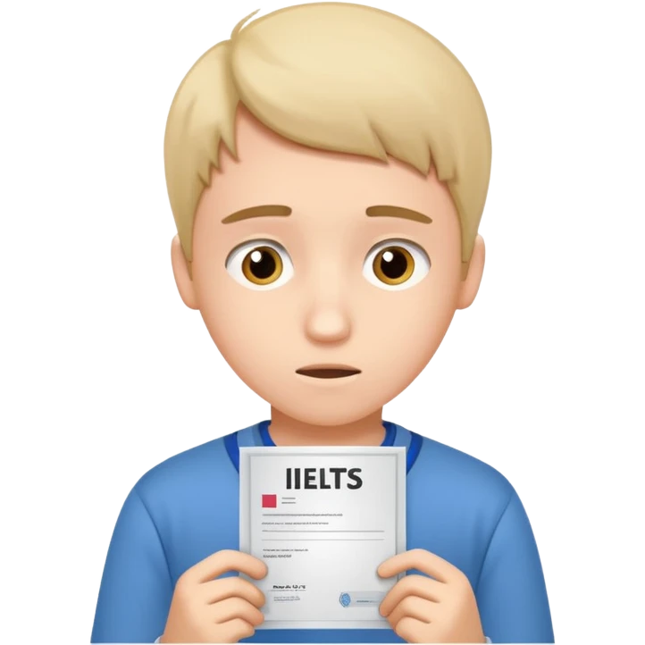 студентка грустная после провального экзамена IELTS смотрит свои результаты на сертификате с текстом IELTS на белом фоне  emoji