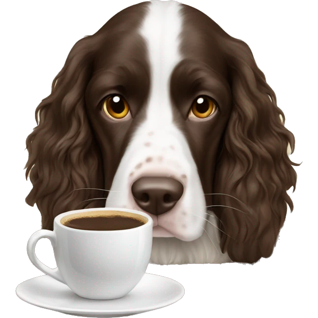 English springer spaniel drinking coffee emoji