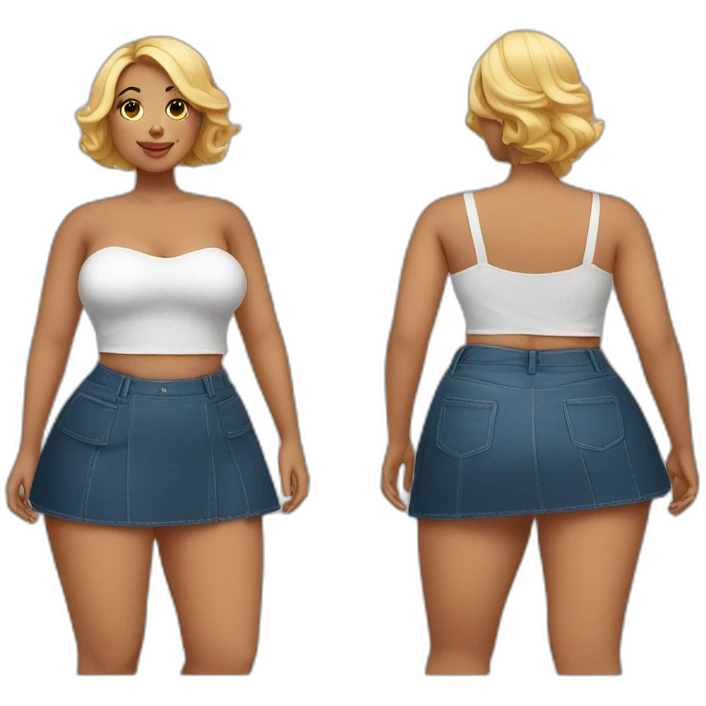 full-body-curvy-beauty-in-a-short wide skirt as three-view drawings emoji