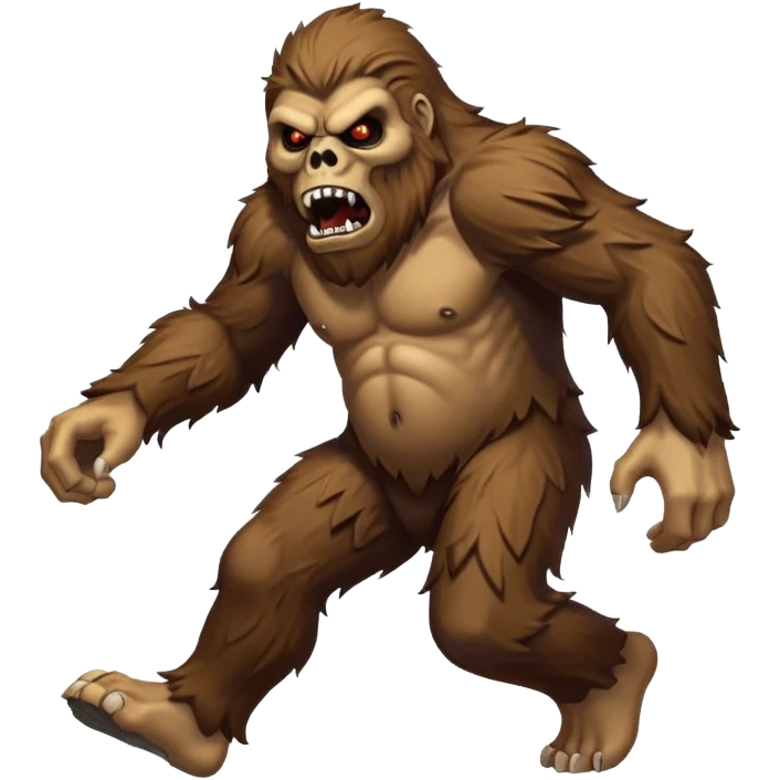 An angry sasquatch running full speed to the right in "blitzkrieg" mode. In the style of you bleeding skull art emoji