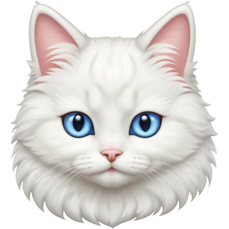 Make me a cute white fluffy cat with one blue eye and one yellow emoji