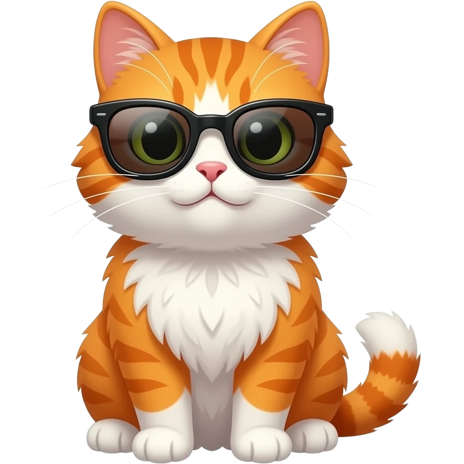 a orange and white fluffy cat with sunglasses in a emoji