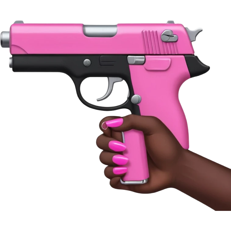 Black hand with pink nail polish holding a pink gun emoji