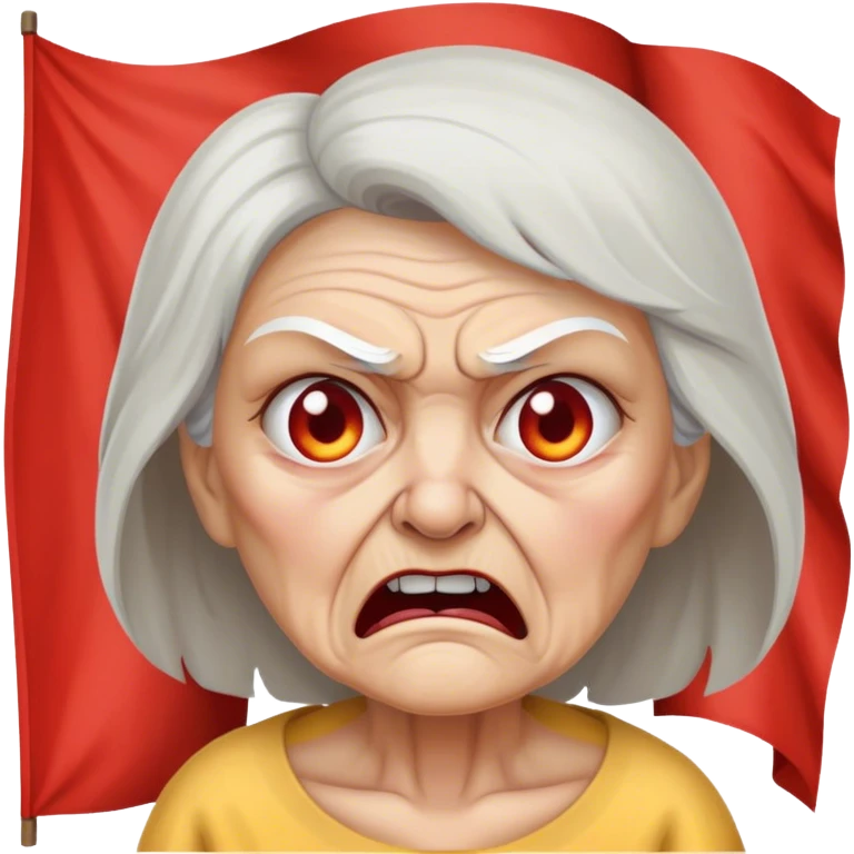 Angry old woman in front of distress flag emoji