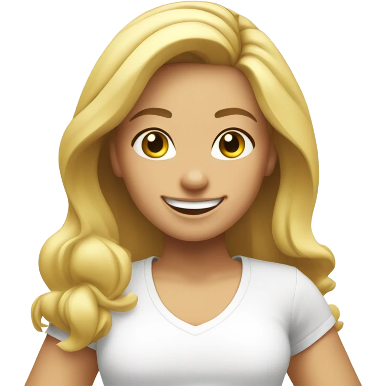 Blond girl smiling in with Zumba logo on white t-shirt emoji