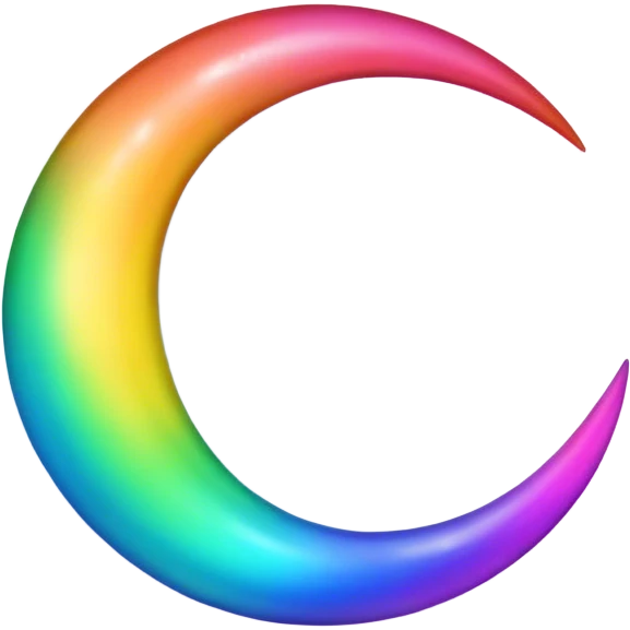 Neon rainbow moon emoji