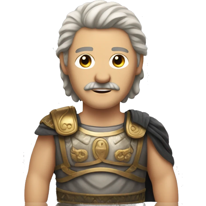 white man with a mustache and mullet hairstyle in an ancient roman warrior outfit emoji
