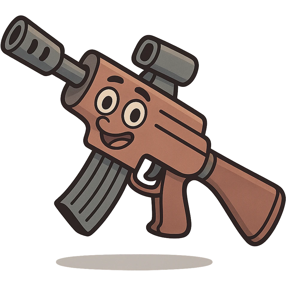 stylized cartoon machine gun, bold outlines, simple colors emoji