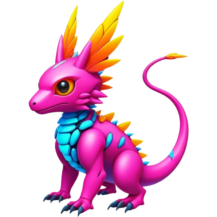 Tropical exotic futuristic lush warm-colored modern colorful neon-colored cyber-Fakémon-Digimon-Trico-creature emoji