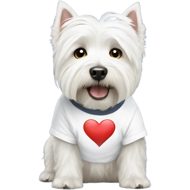 West highland white terrier wearing a T-shirt that says I love mummy emoji