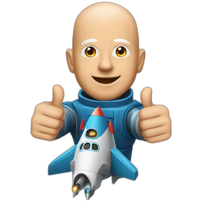 Jeff Bezos in a rocket giving a thumbs up emoji