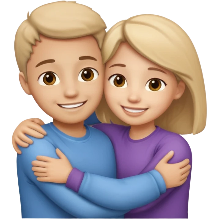 two people hugging side by side, smiling, rounded cute style, soft shading emoji