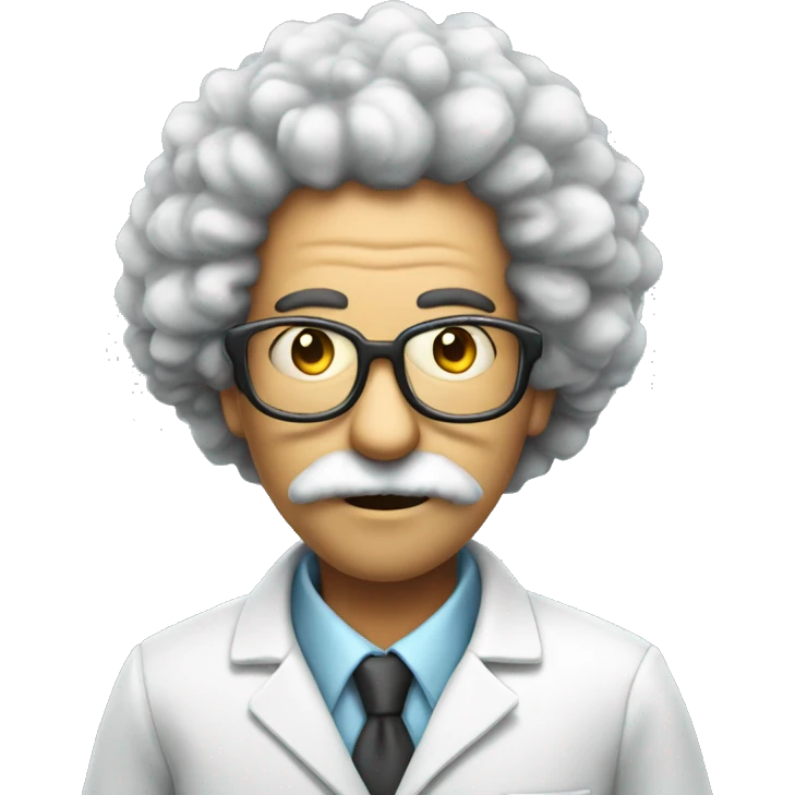 a mad scientist with an afro haircut, the scientist is smoking  emoji