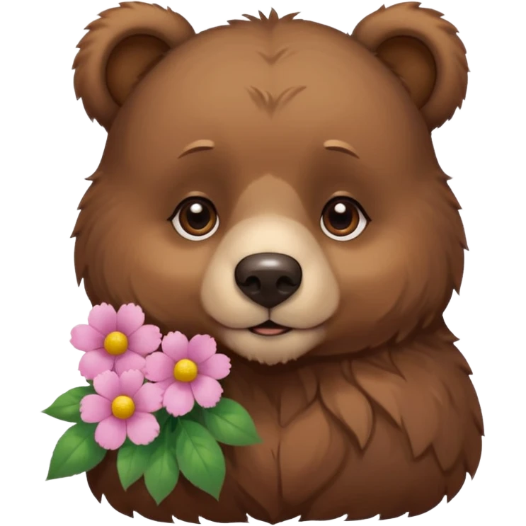 Bear with puppy dog eyes holding holding flowers emoji