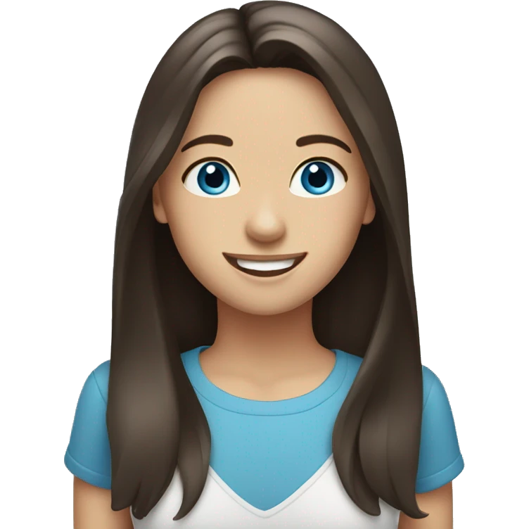 Brunette with blue eyes smiles with braces emoji