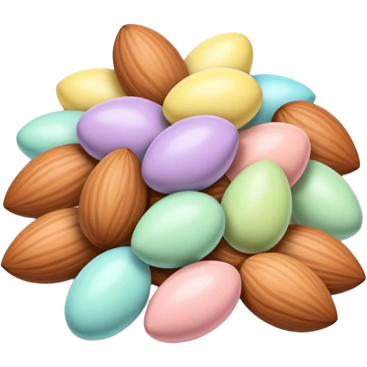 almonds decorated for Easter with pastel colors emoji