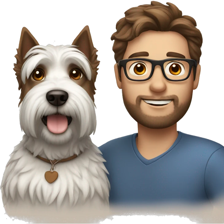 Brown hair man with glasses with westie dog girl emoji