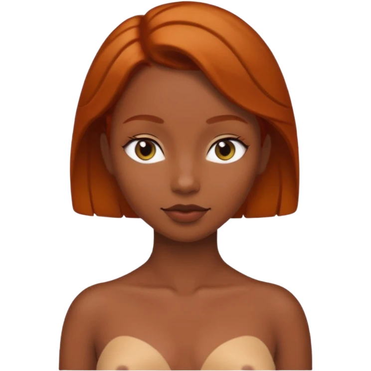Woman with full nude body with dark skin with ginger hair emoji