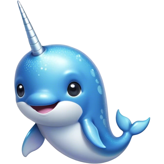 Cinematic Cute Narwhal Portrait Emoji, Head tilted playfully and inquisitively, with a glossy, shimmering body highlighted by its iconic tusk and sparkling eyes filled with wonder, Simplified yet irresistibly adorable features, highly detailed, glowing with a warm, friendly glow, high shine, affectionate and lively, stylized with a touch of whimsical charm, bright and endearing, soft glowing outline, capturing the essence of a mischievous marine marvel that feels like it could frolic out of the screen into your heart! emoji
