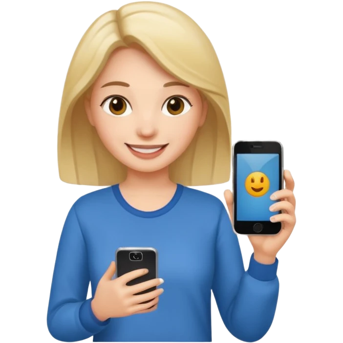 woman casual clothes holding a phone in one hand emoji