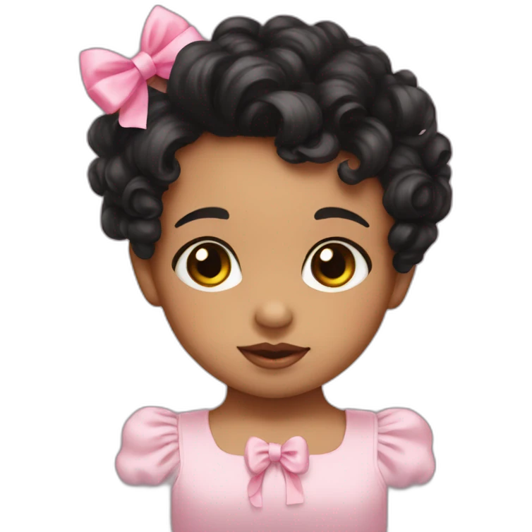 Baby with short blackhair and curl and pink bow emoji