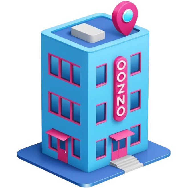 The building houses the Ozon order pickup point in its signature blue (digital blue) and raspberry colors. emoji