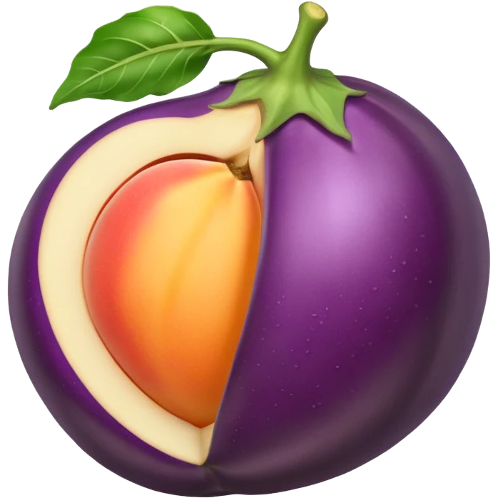 Eggplant with white liquid coming out the top being inserted into a peach emoji