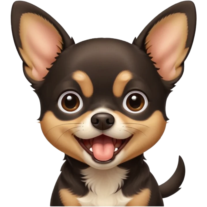 A high-resolution digital illustration of a cute black and tan chihuahua with big eyes yawning. portrait in a clean,realistic style emoji