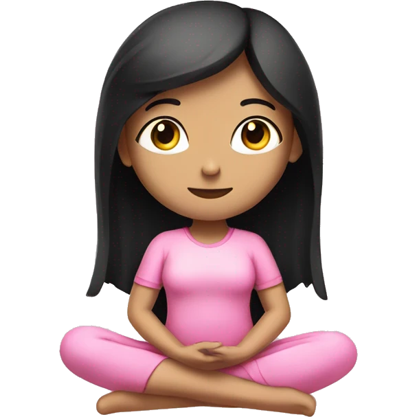 a girl in pink clothes with black hair with white skin sits in the lotus position emoji