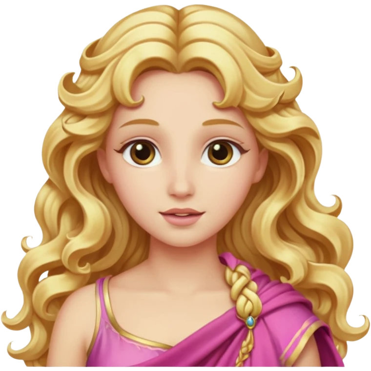 Venus from Olympus Gods with long golden blonde wavy hair, pink stola emoji