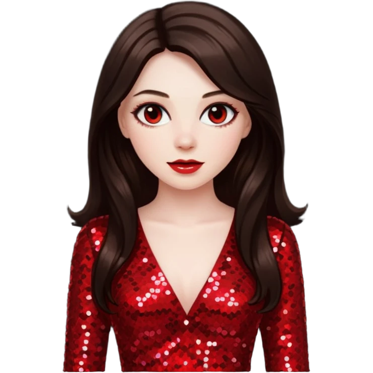 Bride of Dracula with long dark brown hair, red sequin outfit emoji