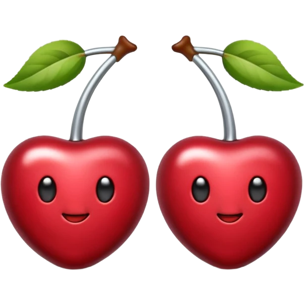 A pair of cherries emoji made of polished silver chrome, smooth rounded shapes, glossy metallic finish, soft highlights and reflections, cute proportions, iOS emoji style, centered, clean white background, no text emoji