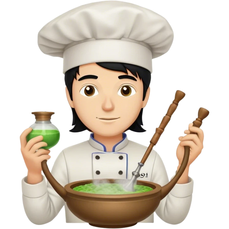 A white guy with black hair packing a hookah bowl with a chef hats  emoji