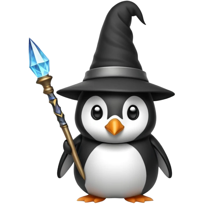penguin wizard with a pointy hat and magic wand emoji