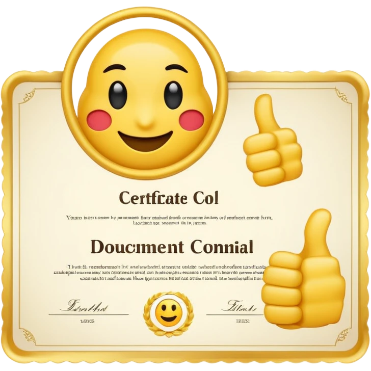 A simple emoji of a certificate document with a seal and a thumbs-up symbol, representing qualification or certification emoji style emoji