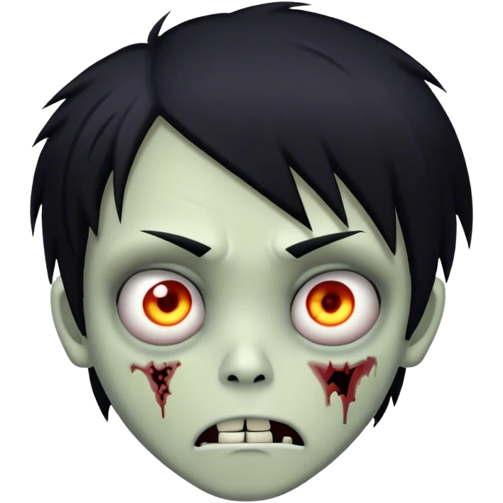 boy zombie with black hair emo, seriously face emoji