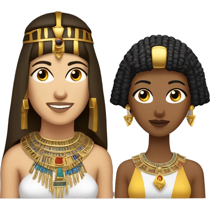Cleopatra ( brunette ) with a neckless writen zeineb on it , and juba ( berber king (white berber ) with a neckless written massil on it emoji