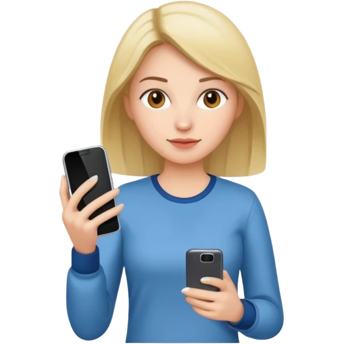 woman casual clothes holding one phone emoji