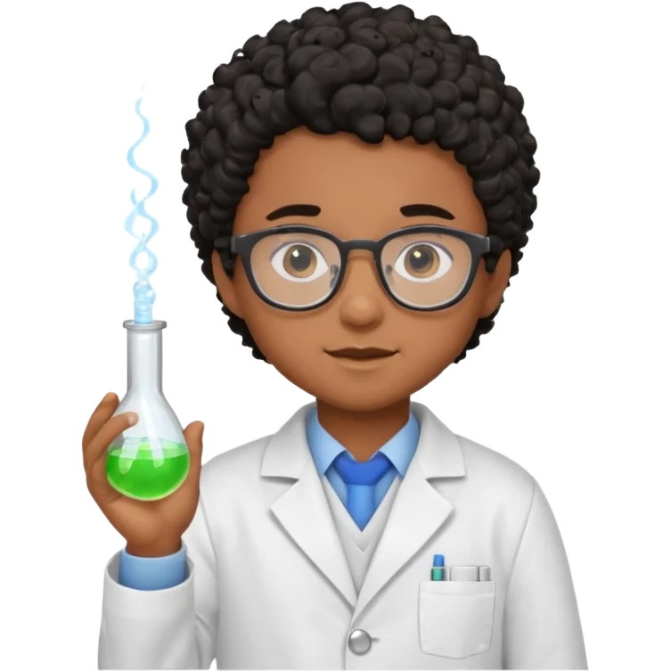 kid boy scientist brown skin, black curly hair emoji
