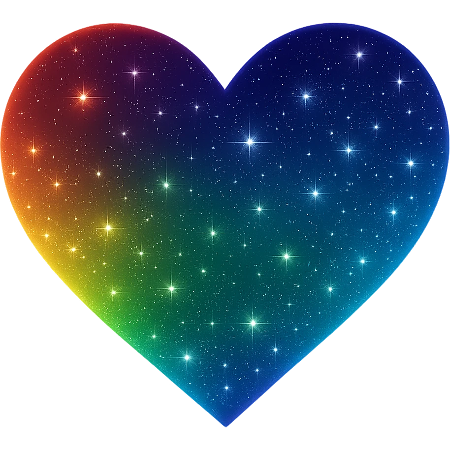 Modify the heart with a night sky gradient to rainbow night theme with a rainbow gradient, more stars, and a soft glow. Remove the background entirely  emoji