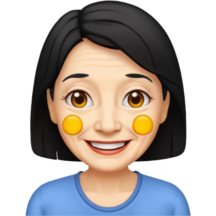 mujer mayor con arrugas, cabello negro, estilo emoji emoji