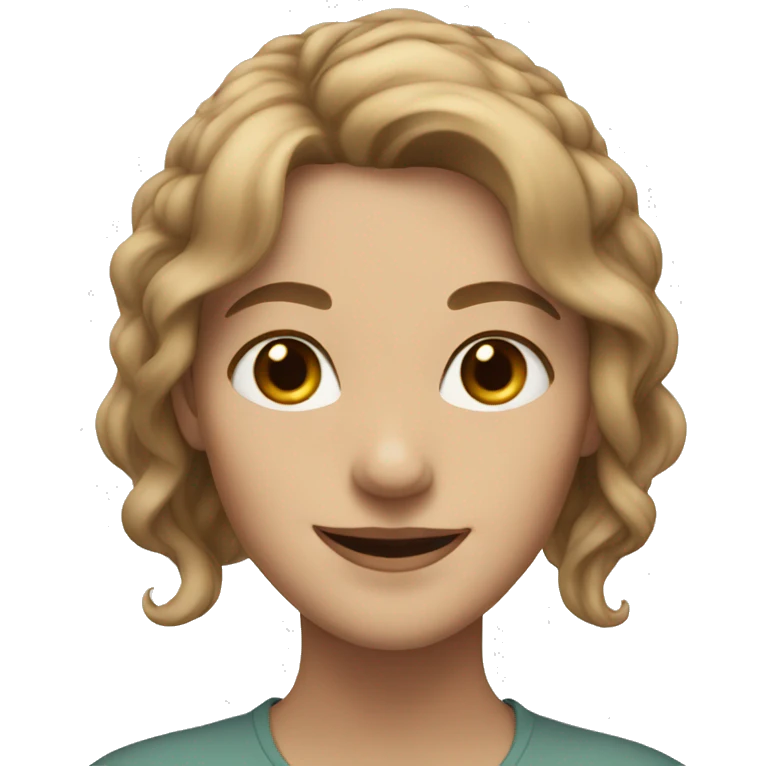 Fae white woman, brown eyes, light brown hair, smiling emoji