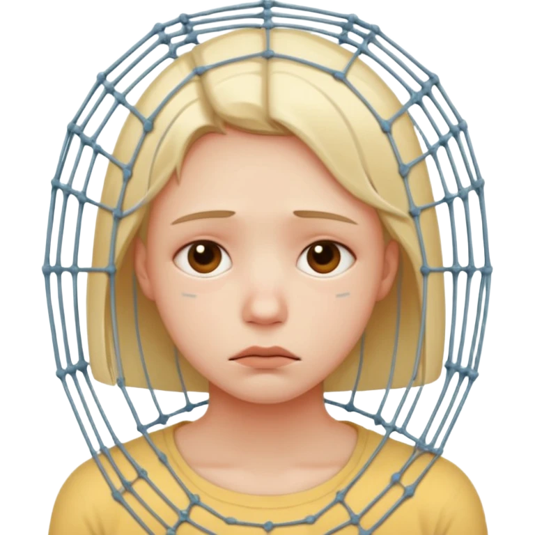 person trapped in algorism web with sad face emoji