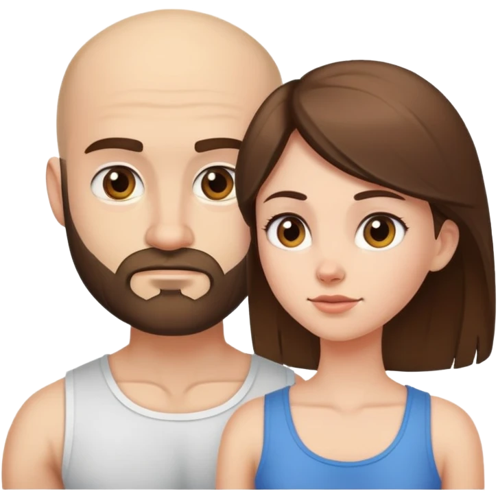 Young light brunette missing her muscular bald beard husband emoji