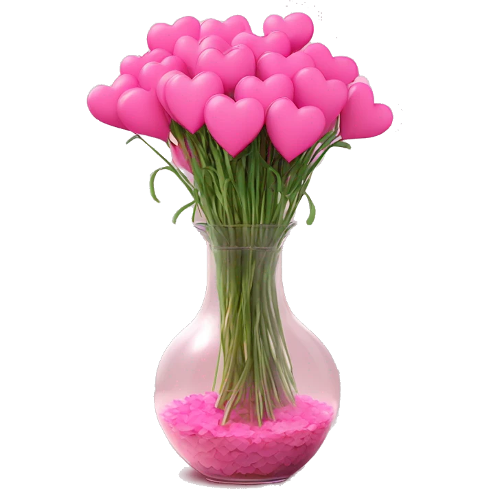 10000000 huge pink hearts on stems in a clear glass vase emoji