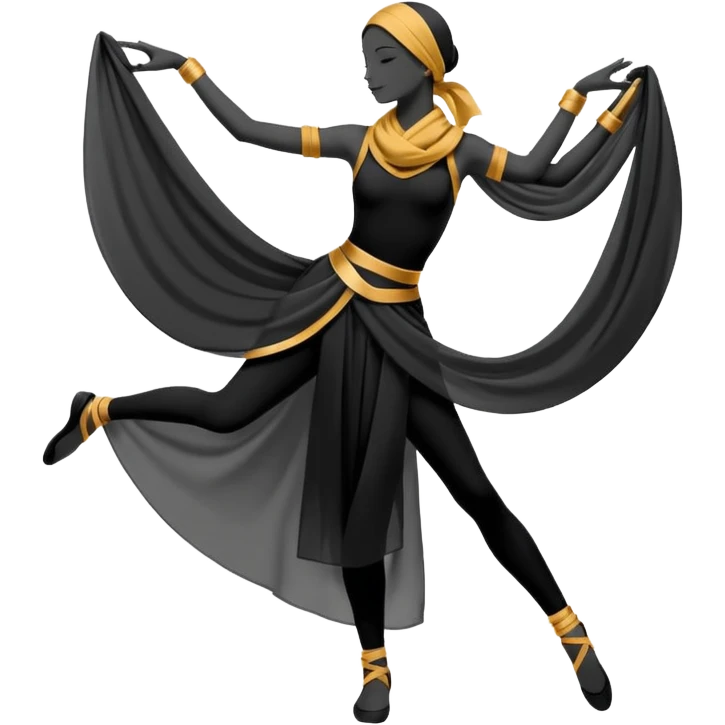 Minimalistic flat vector icon, iOS style, thin black contour on white background. Silhouette of a dancer with scarf or hip belt. Clean, no text, no shadows emoji