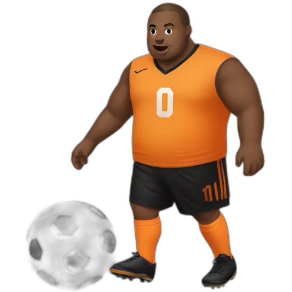 Fat man play soccer orange and black emoji