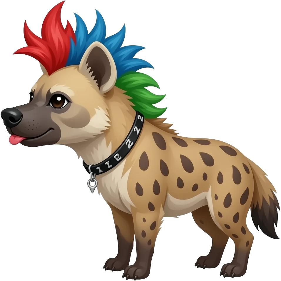 hyène punk cheveux rouge bleu vert qui fait un bisou emoji